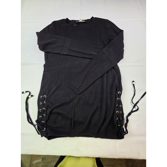 Michael Kors Women Black Medium Long Tunic Sweater With Lace Up Sides - Picture 1 of 9